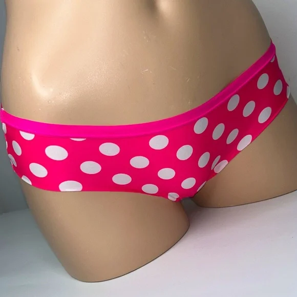 HIPHUGGER Seamless Stretchy Slinky Microfiber Pink Polka Dot Low Rise Bikini NEW - Picture 9 of 15